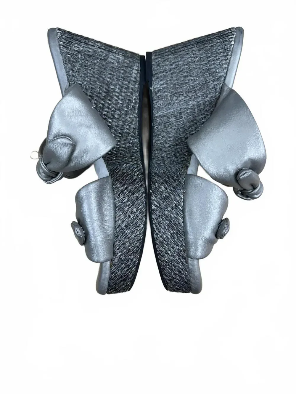 Silver Wedge Sandals with Knotted Bow Detail‎